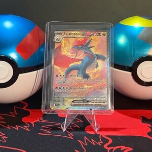 Pokemon Salamence GX Card with Red and Blue Accents